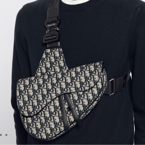 DIOR Saddle Bag Beige and Black Dior Oblique Jacquard